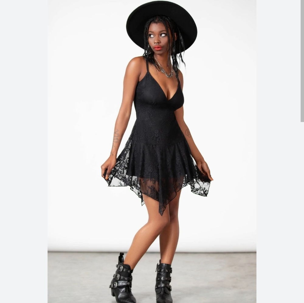 Killstar Black Lace Handkerchief Hem Dress